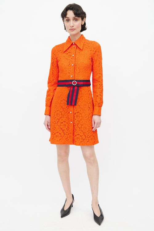 Gucci Orange & Multicolour Lace Belted Dress