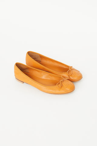 Gucci Orange Leather Embroidered Ballet Flat