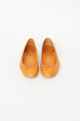 Gucci Orange Leather Embroidered Ballet Flat