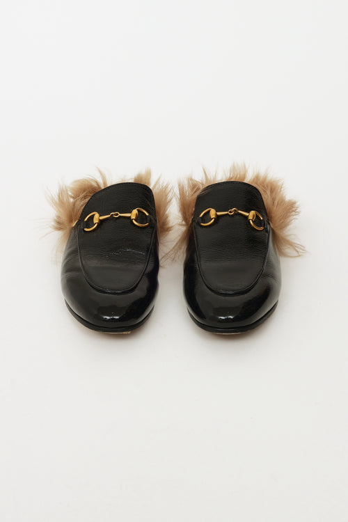 Gucci Black Patent Fur Princetown Loafers