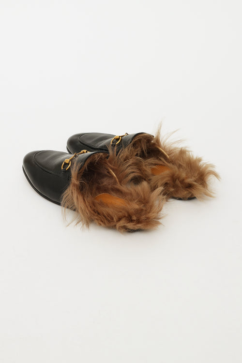 Gucci Black Patent Fur Princetown Loafers