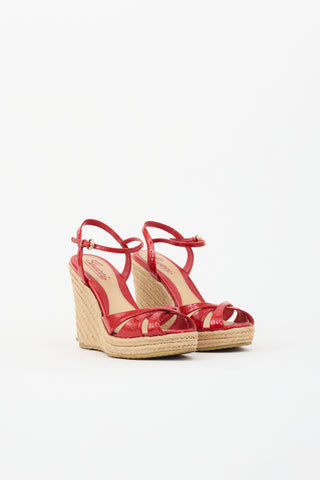 Gucci Patent GG Monogram Wedge Sandal