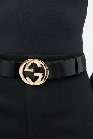 Gucci Patent Leather Interlocking GG Buckle Belt