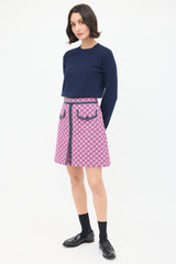 Gucci Pink & Black Cotton GG Box Pleated Skirt