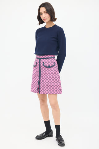 Gucci Pink & Black Cotton GG Box Pleated Skirt