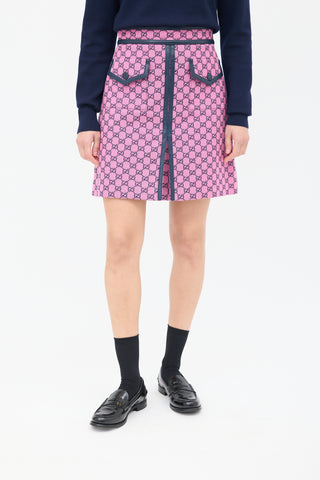 Gucci Pink & Black Cotton GG Box Pleated Skirt