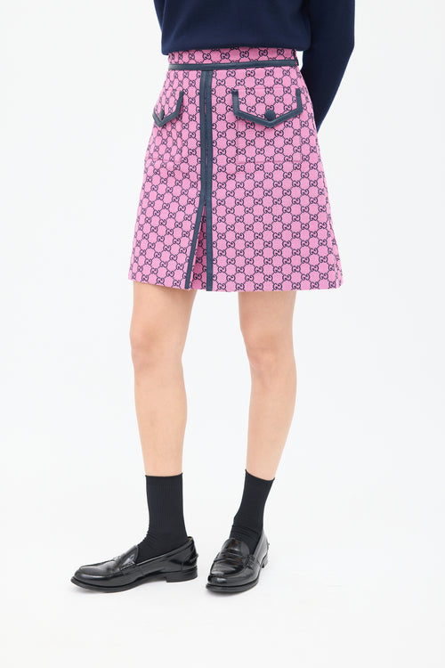 Gucci Pink & Black Cotton GG Box Pleated Skirt