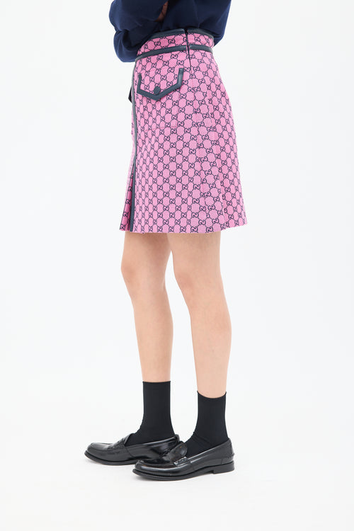 Gucci Pink & Black Cotton GG Box Pleated Skirt