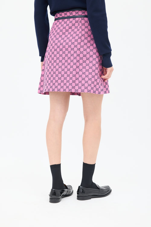 Gucci Pink & Black Cotton GG Box Pleated Skirt