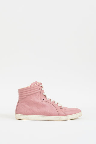 Gucci Pink Leather GG Monogram High Top Sneaker