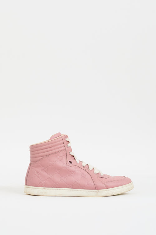 Gucci Pink Leather GG Monogram High Top Sneaker