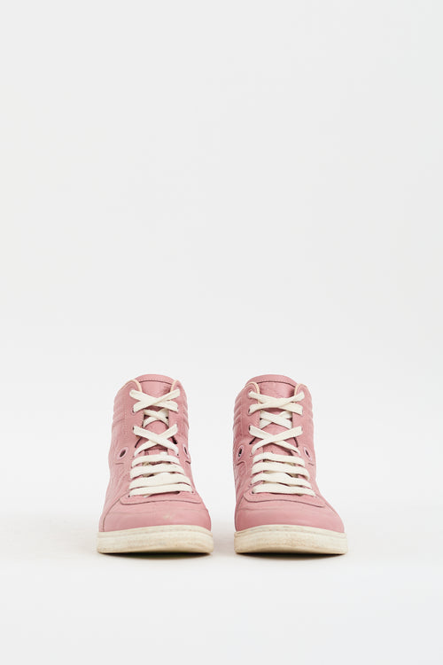 Gucci Pink Leather GG Monogram High Top Sneaker