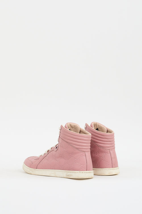 Gucci Pink Leather GG Monogram High Top Sneaker