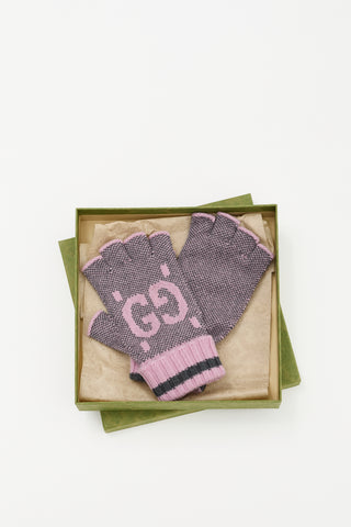 Gucci Pink & Grey Cashmere GG Fingerless Gloves