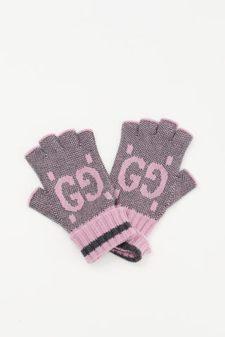 Gucci Pink & Grey Cashmere GG Fingerless Gloves