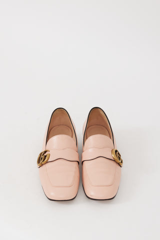 Gucci Pink & Gold Leather Malaga Kid Marmont Loafer