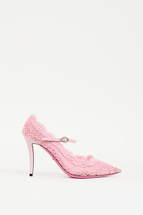 Gucci Pink Lace Virginia Mary Jane Pump