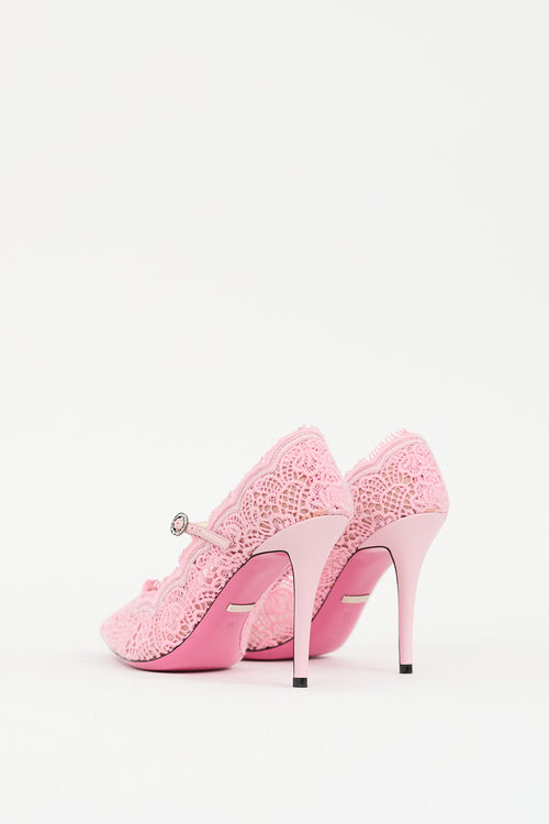 Gucci Pink Lace Virginia Mary Jane Pump