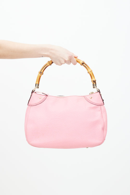 Gucci Pink Leather Large Borsa Bamboo Bag