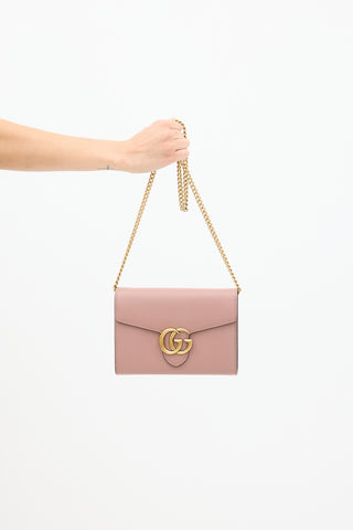 Gucci Pink Leather Marmont Wallet On Chain Bag