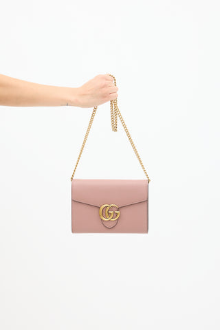 Gucci Pink Leather Marmont Wallet On Chain Bag