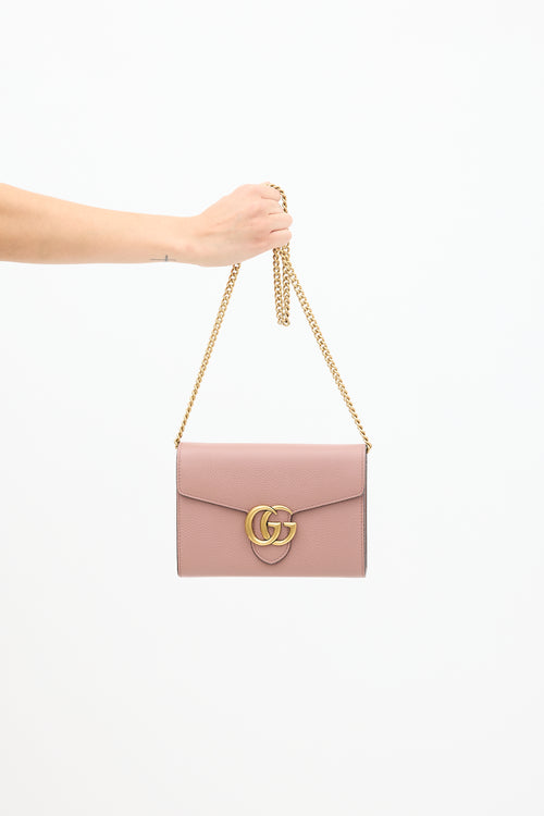 Gucci Pink Leather Marmont Wallet On Chain Bag