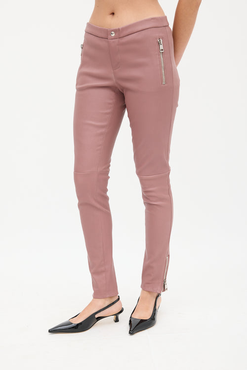 Gucci Pink Leather Slim Trouser