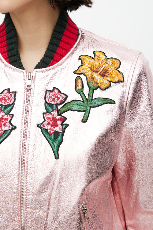 Gucci Metallic Pink Embroidered Bomber Jacket