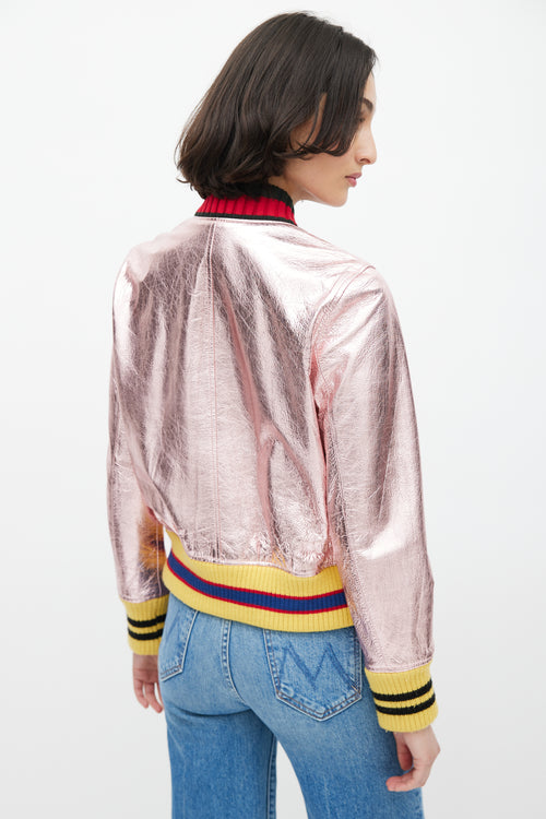 Gucci Metallic Pink Embroidered Bomber Jacket