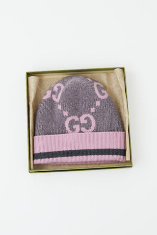 Gucci Pink & Grey Cashmere GG Knit Toque