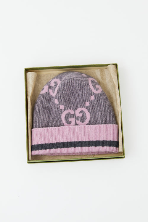Gucci Pink & Grey Cashmere GG Knit Toque