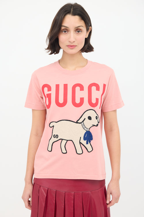 Gucci Pink & Multi Embroidered Graphic T-Shirt