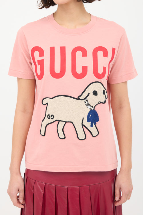 Gucci Pink & Multi Embroidered Graphic T-Shirt