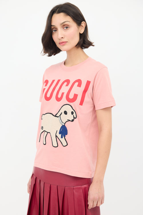 Gucci Pink & Multi Embroidered Graphic T-Shirt