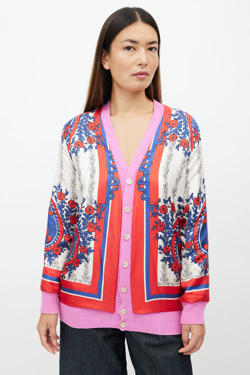 Gucci Pink & Multi Silk Reversible Cardigan