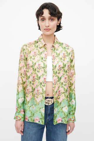 Gucci Pink & Multicolour Floral Silk Shirt