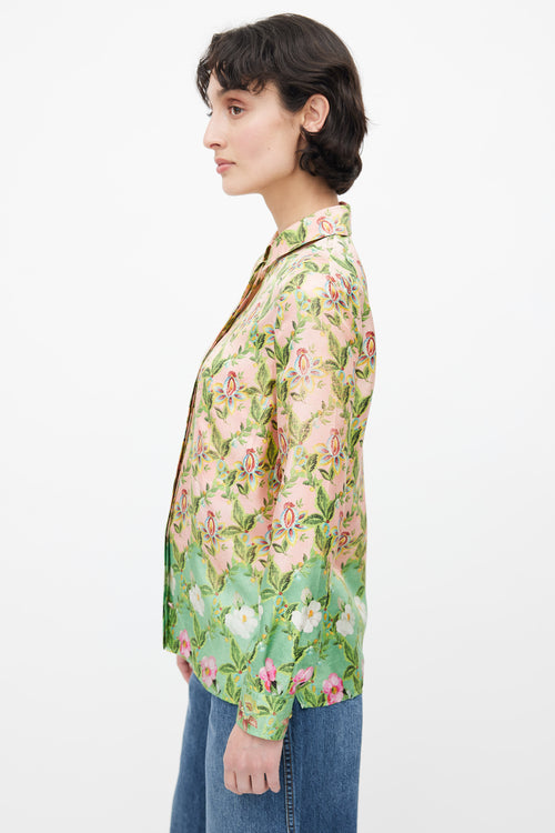 Gucci Pink & Multicolour Floral Silk Shirt