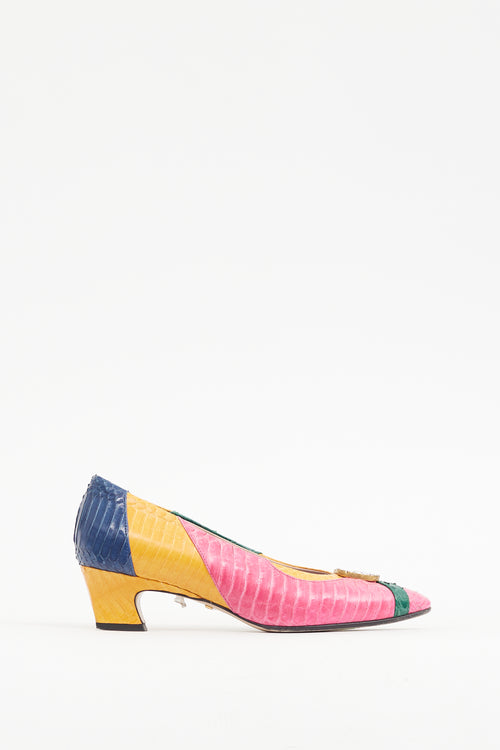 Gucci Pink & Multicolour Textured Leather GG Pump