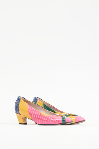 Gucci Pink & Multicolour Textured Leather GG Pump