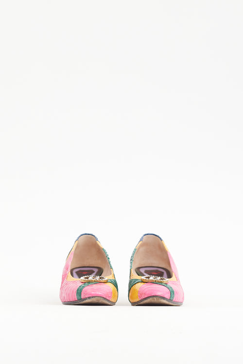 Gucci Pink & Multicolour Textured Leather GG Pump