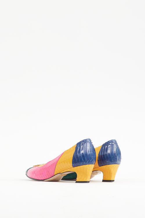Gucci Pink & Multicolour Textured Leather GG Pump