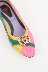 Gucci Pink & Multicolour Textured Leather GG Pump