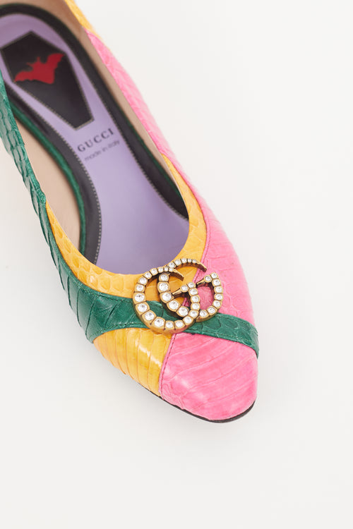 Gucci Pink & Multicolour Textured Leather GG Pump
