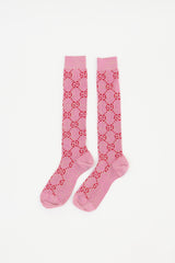 Gucci Pink & Red Lurex Knit GG Monogram Socks