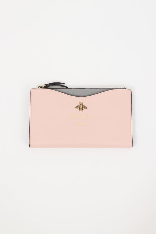 Gucci Pink & Grey Leather Animalier Continental Wallet