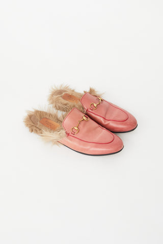 Gucci Pink Leather & Fur Princetown Mule