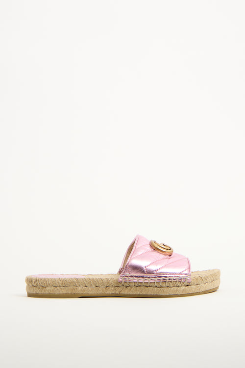 Gucci Pink Matelassé Leather GG Espadrille Slide