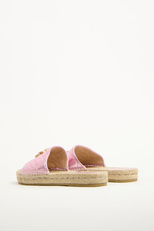 Gucci Pink Matelassé Leather GG Espadrille Slide