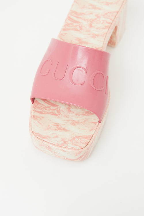 Gucci Pink Marbe Rubber Block Heel