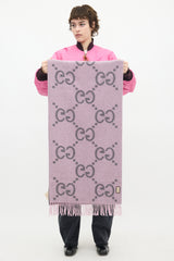 Gucci Purple & Grey Cashmere Intarsia GG Logo Fringe Scarf